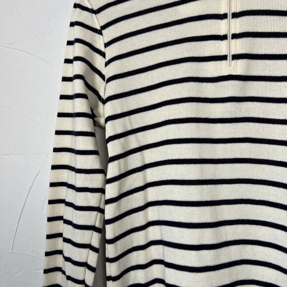 L.L. Bean Striped Half Zip Mock Neck Size S Petite Quiet Luxury Preppy Minimal - Picture 3 of 7